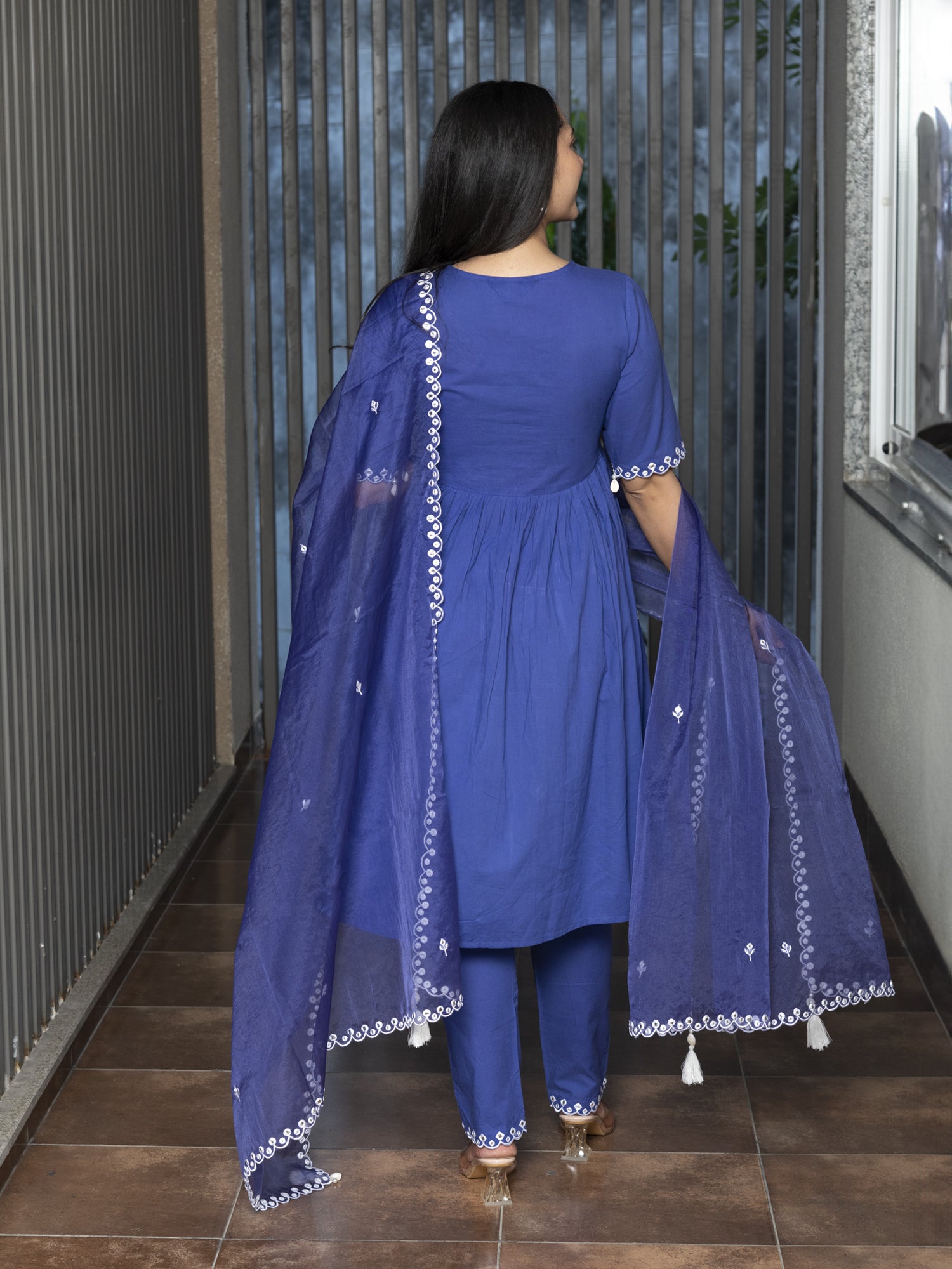 TEERA SOLID-EMBROIDERED KURTA-PANT & DUPATTA SET