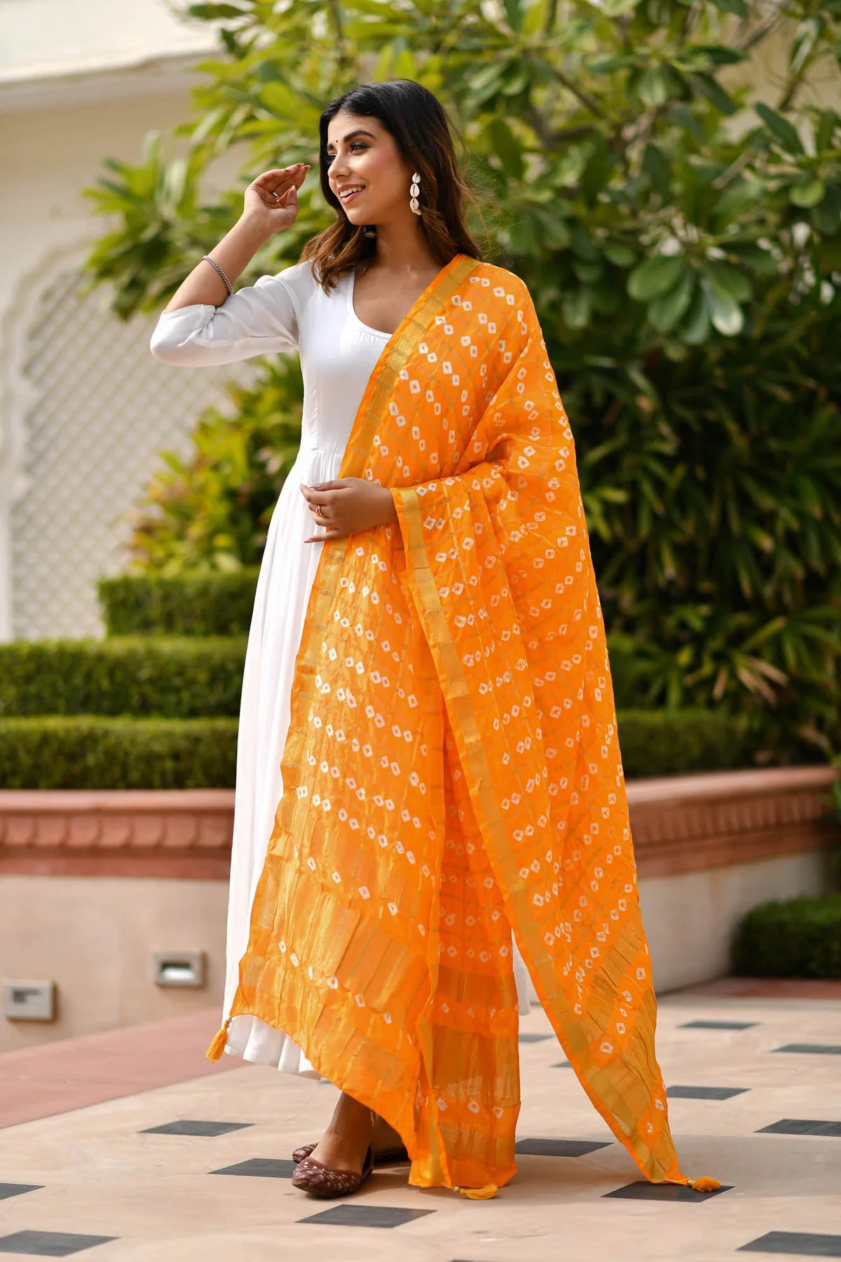 AAHELI AMBER YELLOW BANDHANI DUPATTA