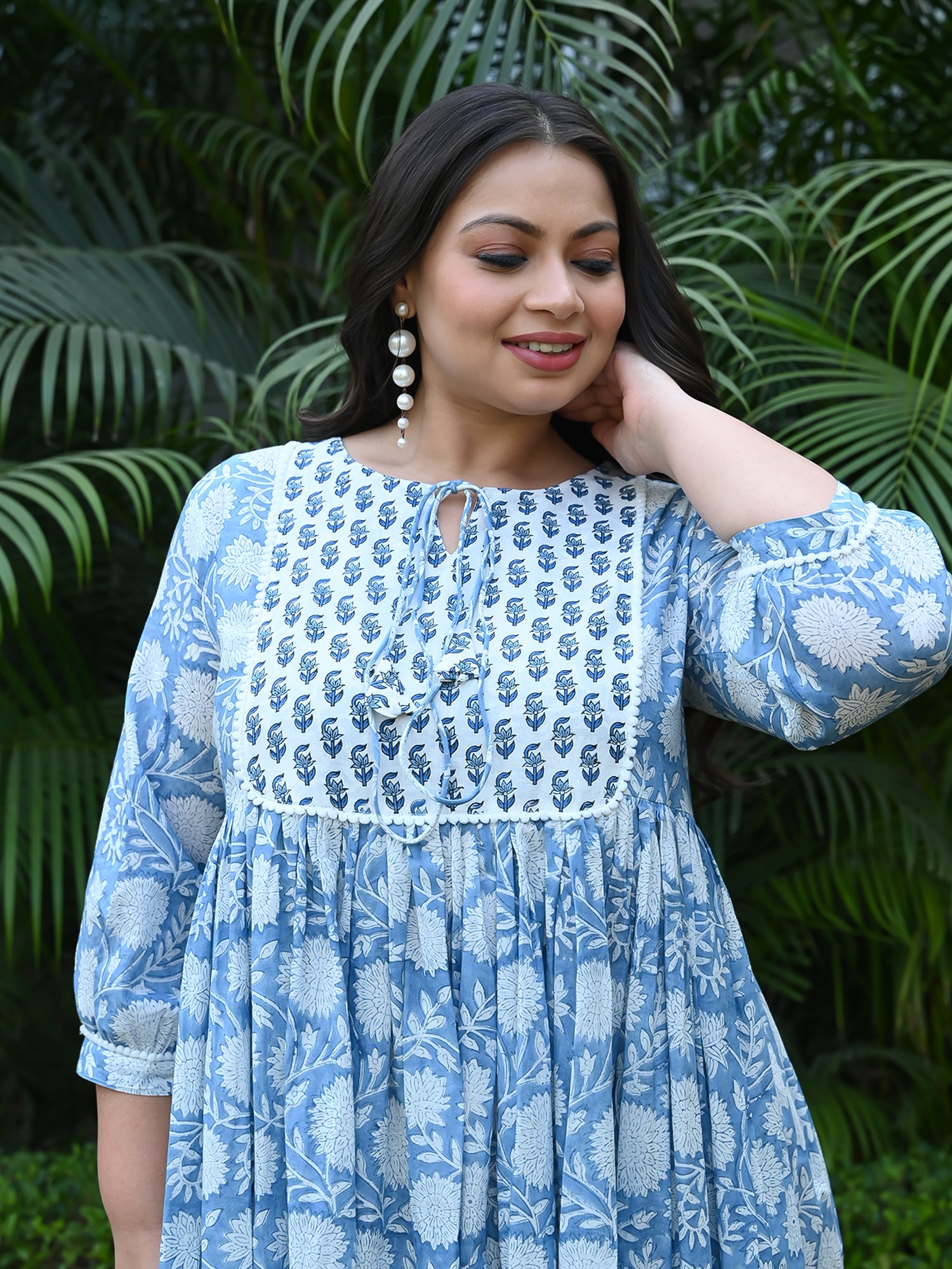 AAHELI NIVYA FLORAL BLOCK PRINTED DRESS