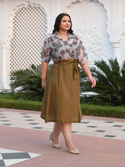 AAHELI OLIVE SKIRT TOP WITH SHIRT SET