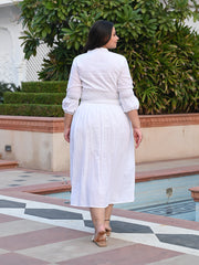 AAHELI OFF-WHITE COTTON KANTHA COMFY DRESS