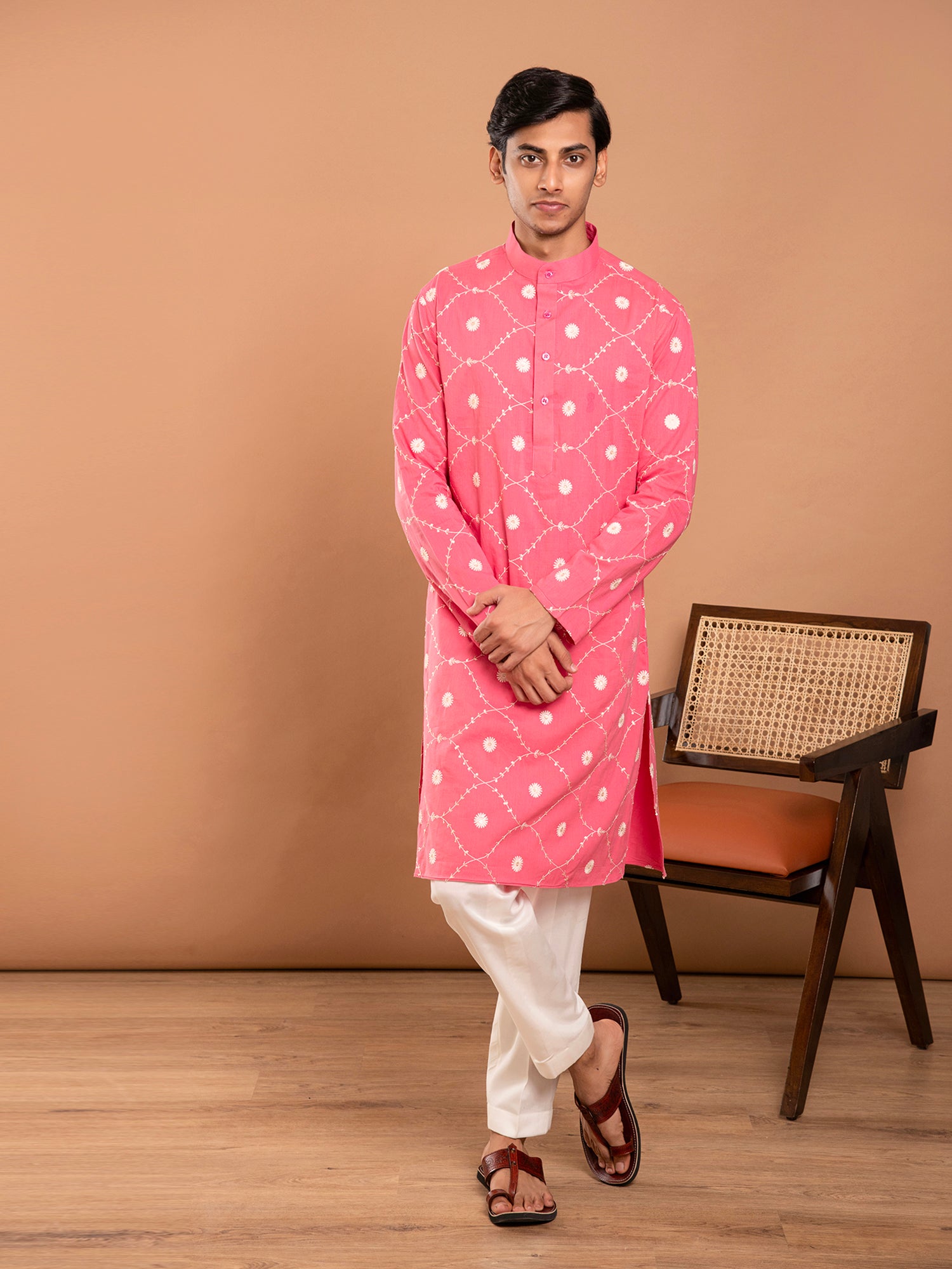 AAHELI SHARVIL PINK EMBROIDERED KURTA-PANT SET