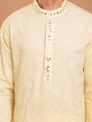 AAHELI TARAK YELLOW EMBROIDERED KURTA-PANT SET