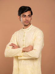 AAHELI TARAK YELLOW EMBROIDERED KURTA-PANT SET