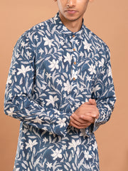 AAHELI KSHITIJ FLORAL HAND BLOCK PRINTED KURTA-PANT SET