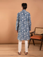 AAHELI KSHITIJ FLORAL HAND BLOCK PRINTED KURTA-PANT SET