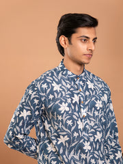 AAHELI KSHITIJ FLORAL HAND BLOCK PRINTED KURTA-PANT SET