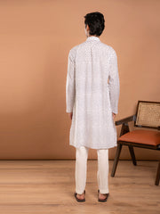 AAHELI WHITE HAND BLOCK PRINTED KURTA-PANT SET