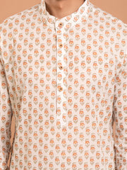 AAHELI OFF-WHITE HAND BLOCK PRINTED KURTA-PANT SET