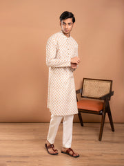 AAHELI OFF-WHITE HAND BLOCK PRINTED KURTA-PANT SET