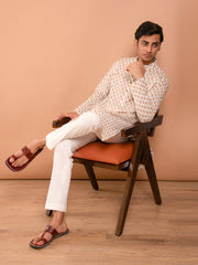 AAHELI OFF-WHITE HAND BLOCK PRINTED KURTA-PANT SET