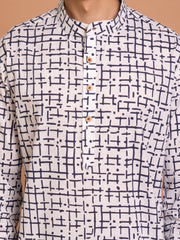 AAHELI SAYAN WHITE HAND BLOCK PRINTED KURTA-PANT SET