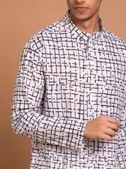 AAHELI SAYAN WHITE HAND BLOCK PRINTED KURTA-PANT SET