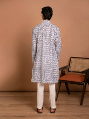 AAHELI SAYAN WHITE HAND BLOCK PRINTED KURTA-PANT SET