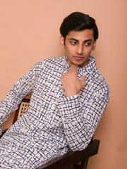 AAHELI SAYAN WHITE HAND BLOCK PRINTED KURTA-PANT SET