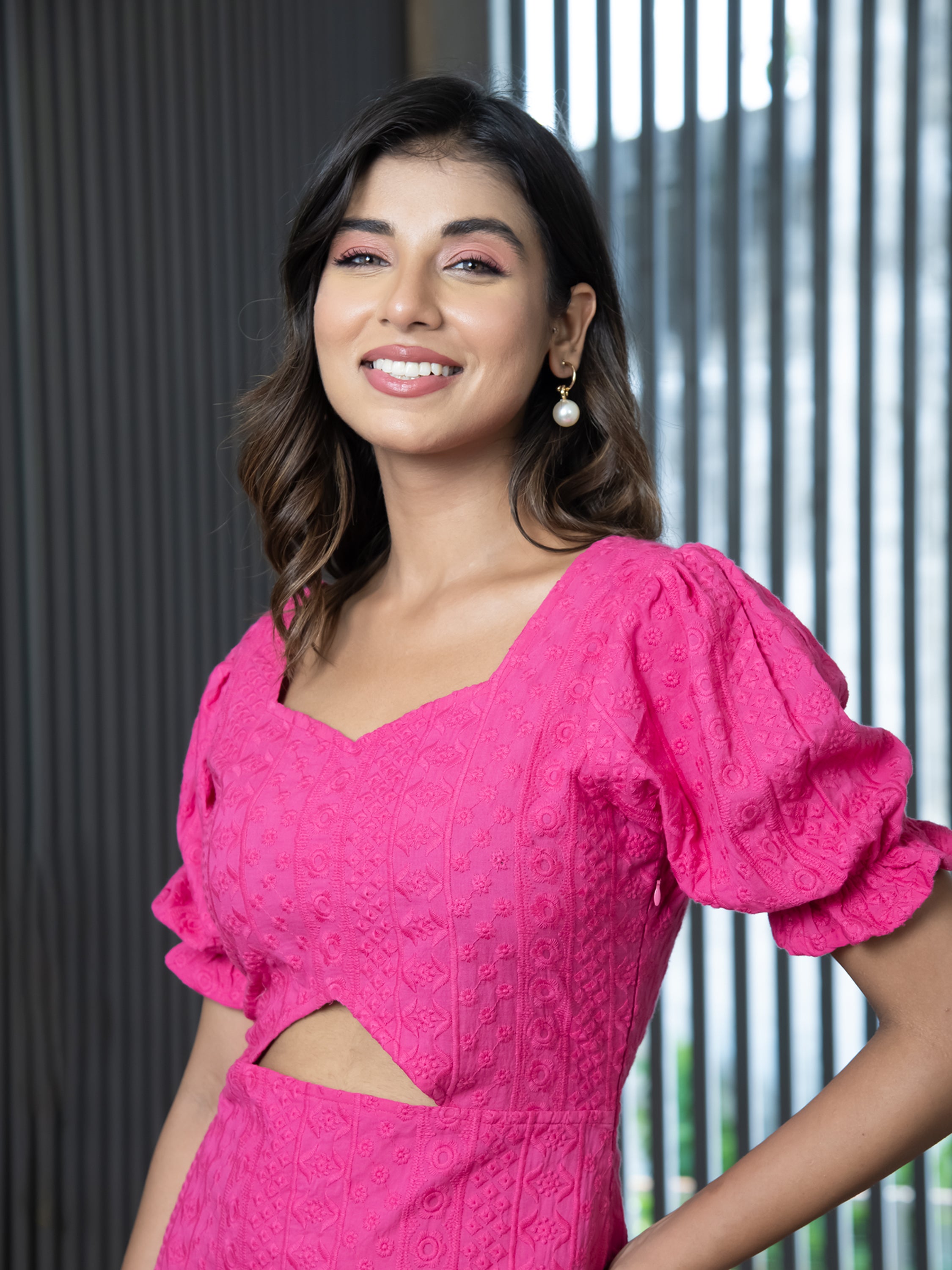 FUCHSIA DREAM SCHIFFLI DRESS