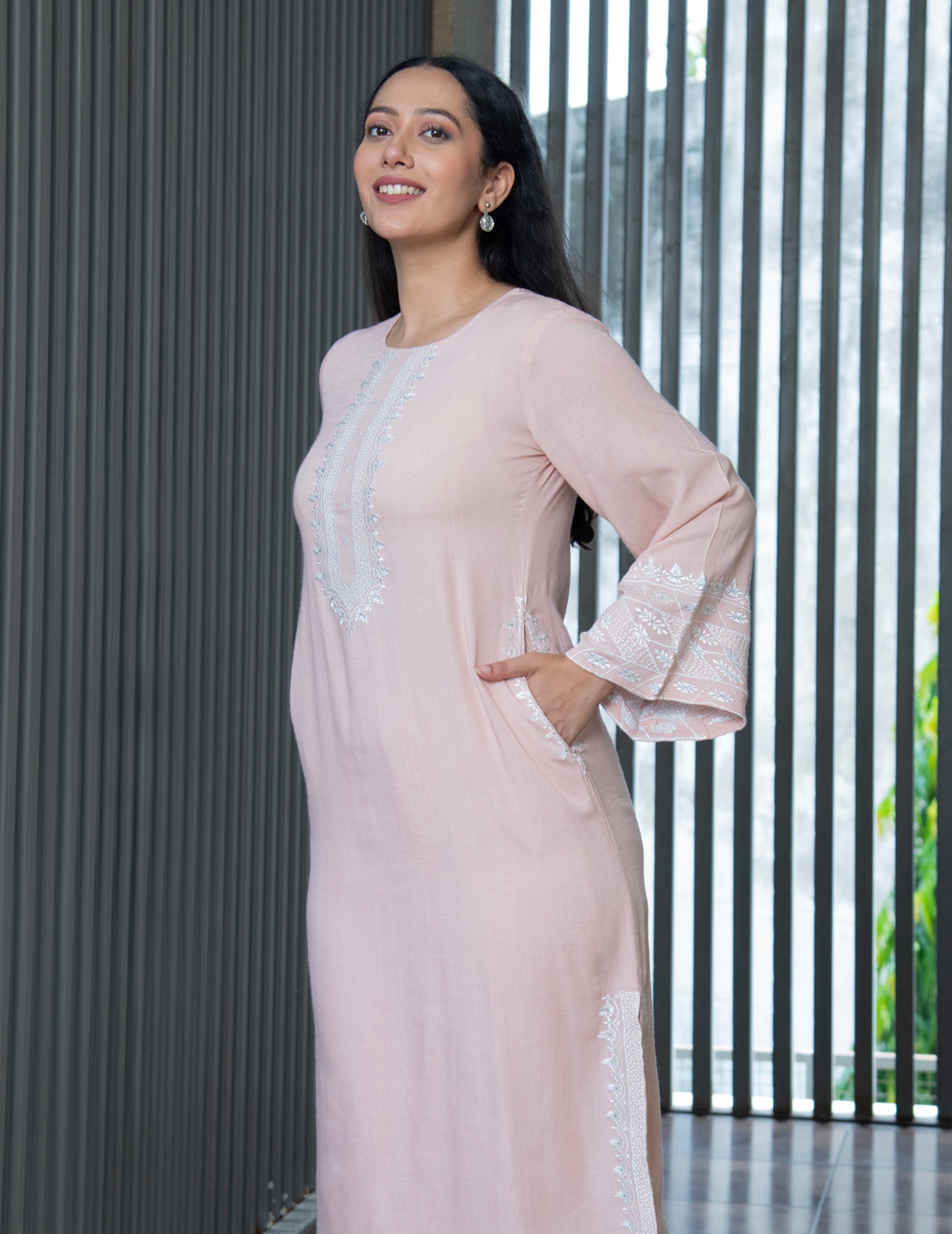 CHARITA PEACH EMBROIDERED KURTA & PANTS SET