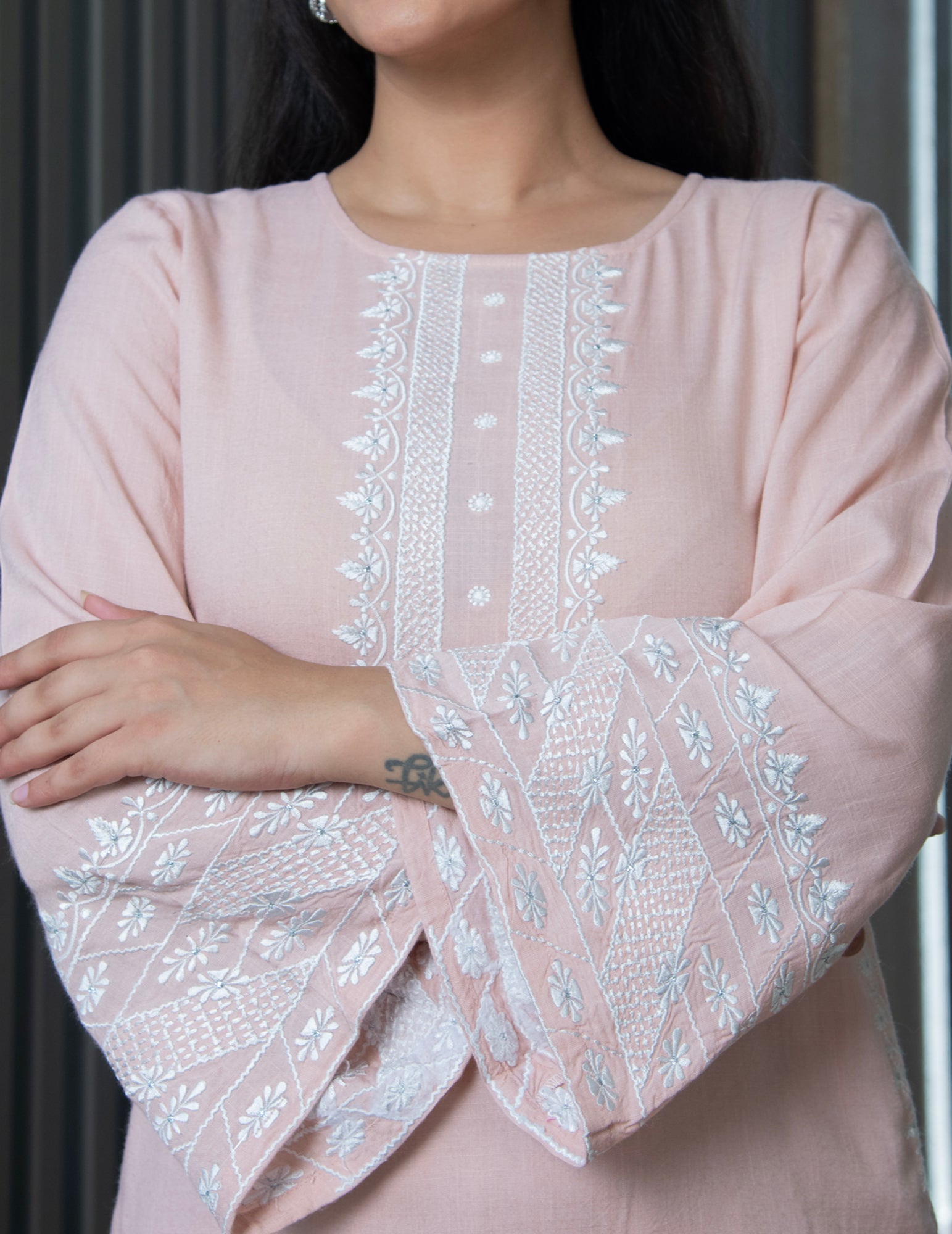 CHARITA PEACH EMBROIDERED KURTA & PANTS SET
