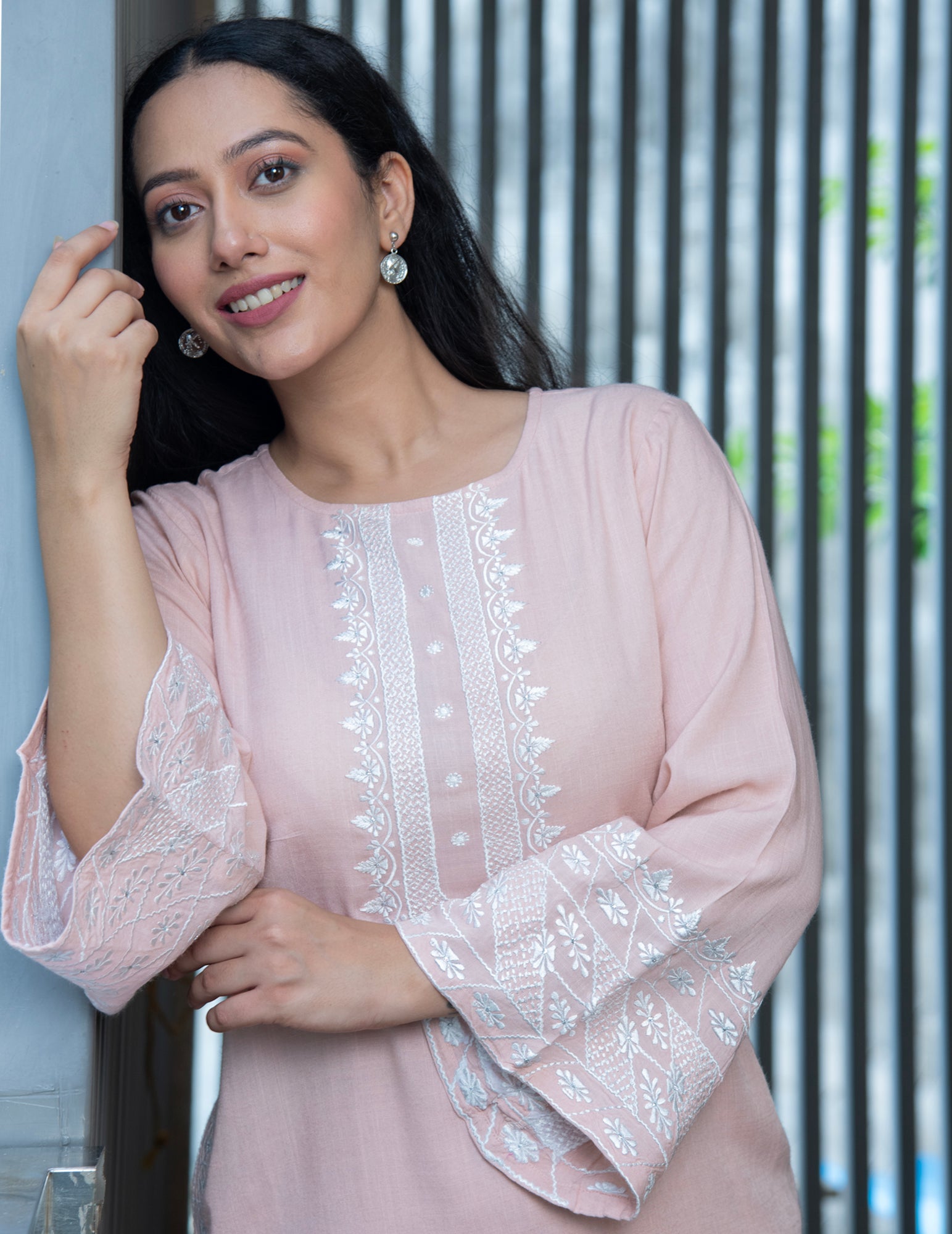 CHARITA PEACH EMBROIDERED KURTA & PANTS SET