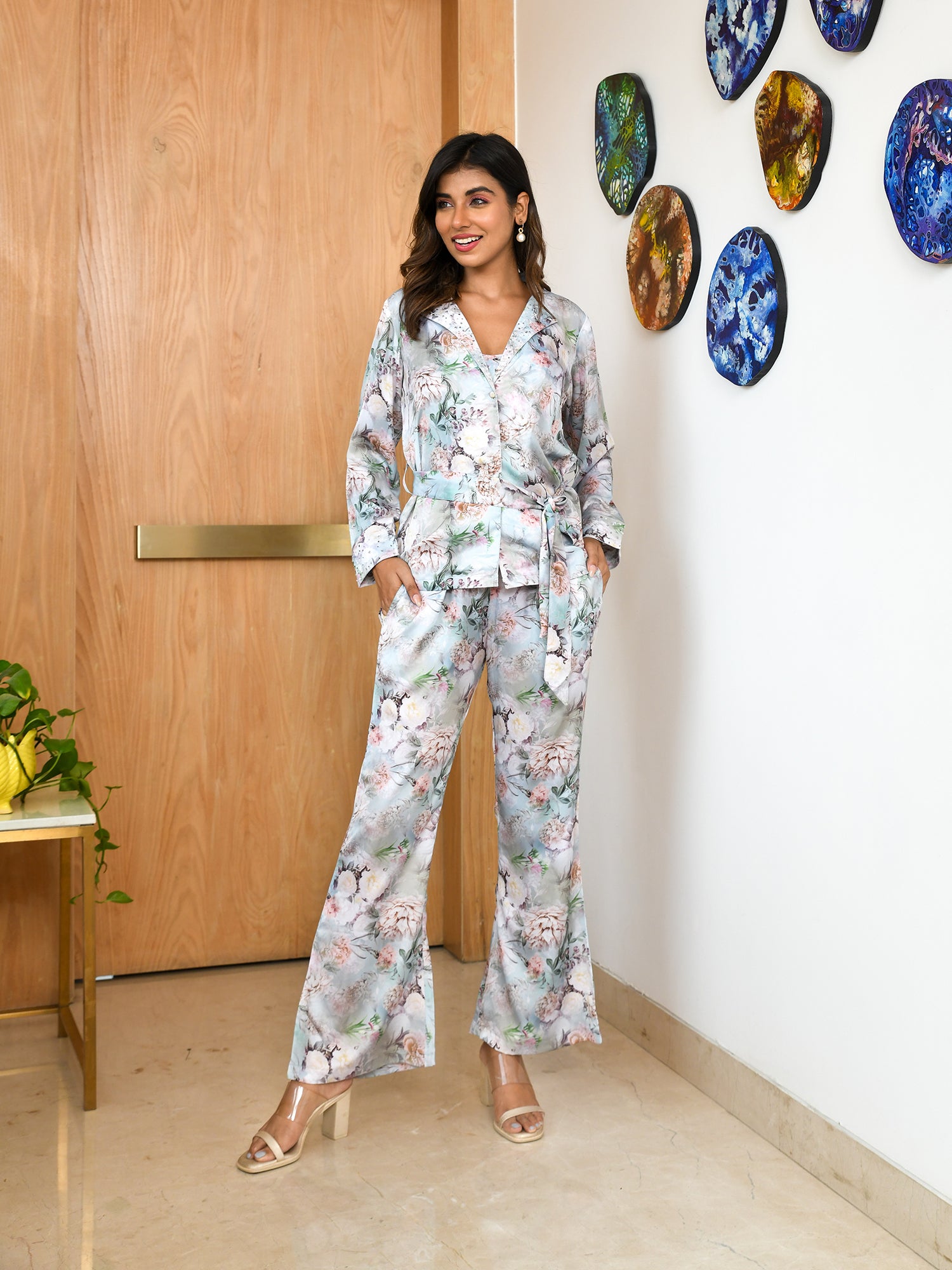 AARIA FLORAL SATIN CO-ORD SET