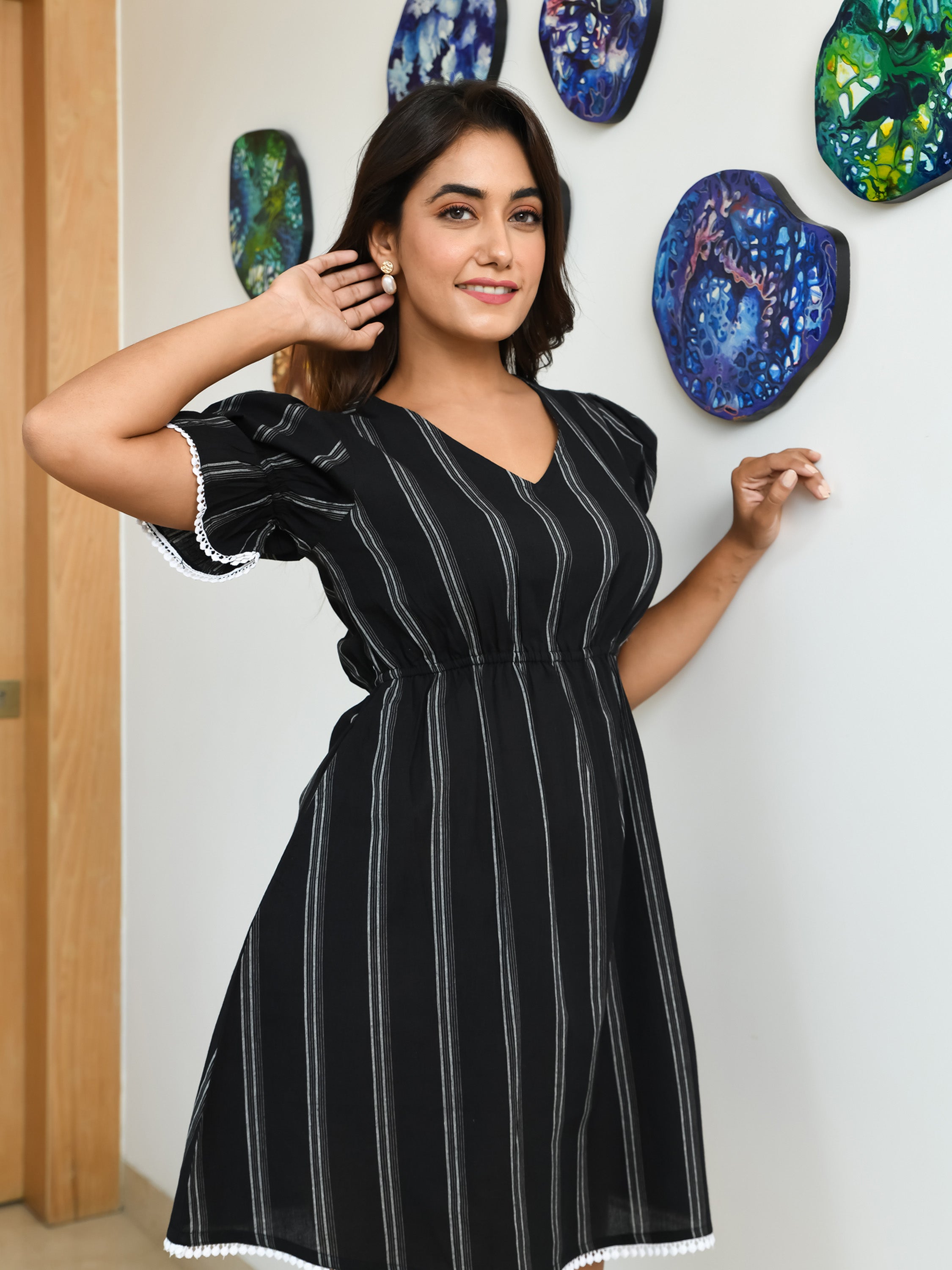 AAHELI MOONLESS BLACK COTTON MINI DRESS