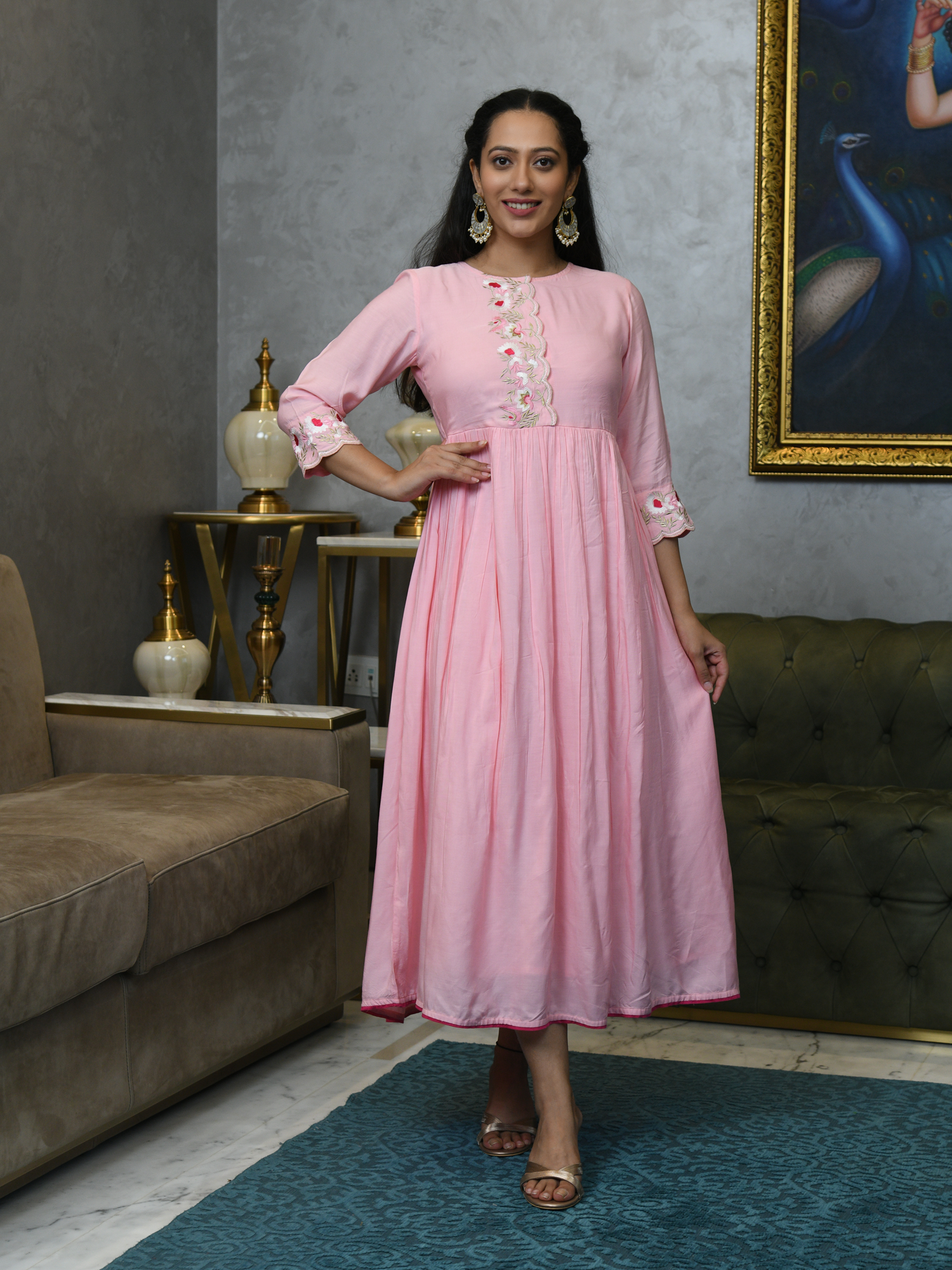 BLUSH PINK WHISPERING PETALS MUSLIN DRESS
