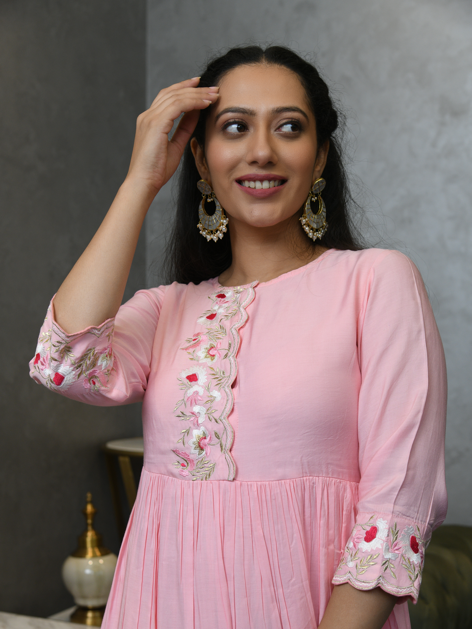 BLUSH PINK WHISPERING PETALS MUSLIN DRESS