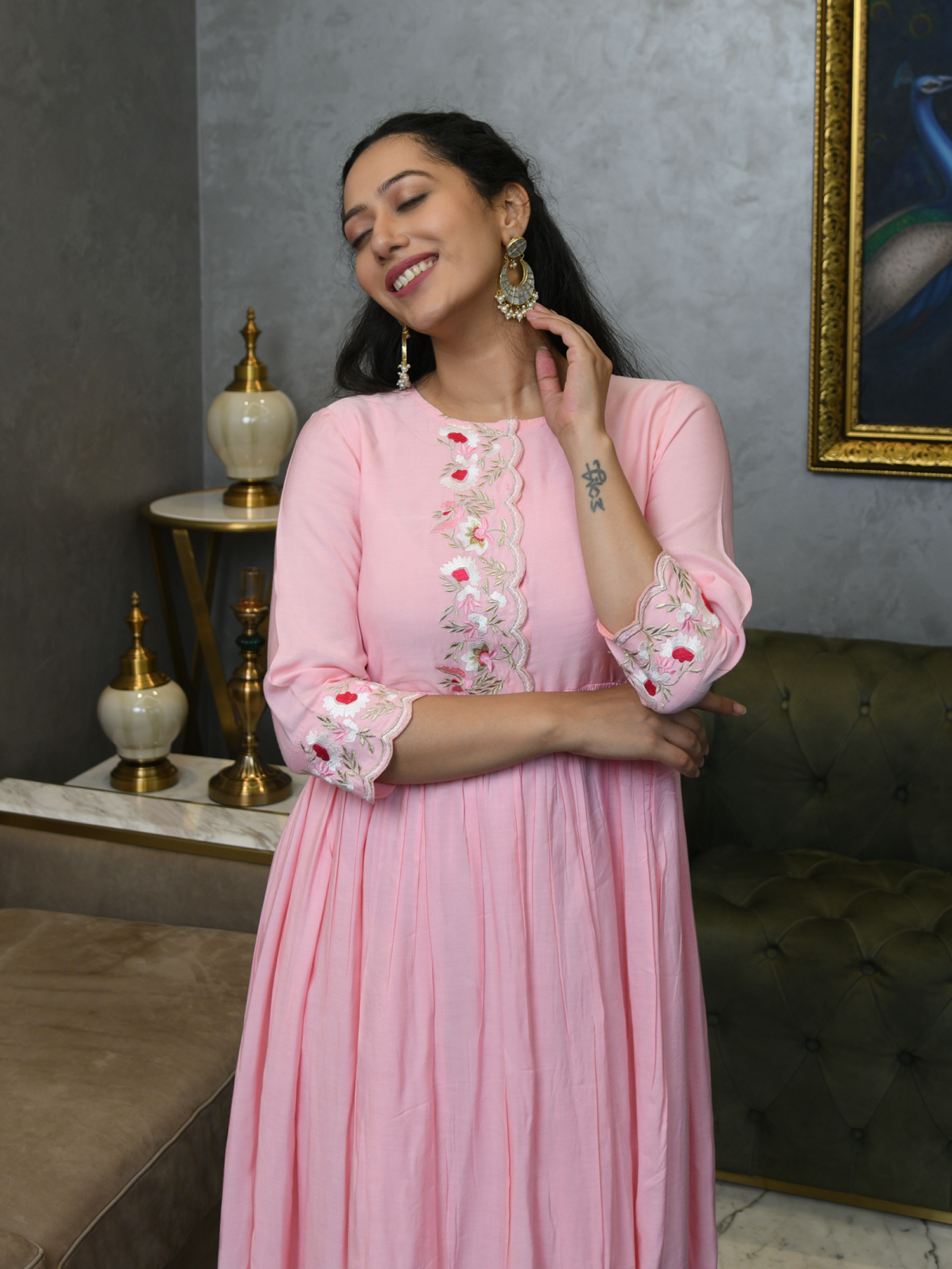 BLUSH PINK WHISPERING PETALS MUSLIN DRESS