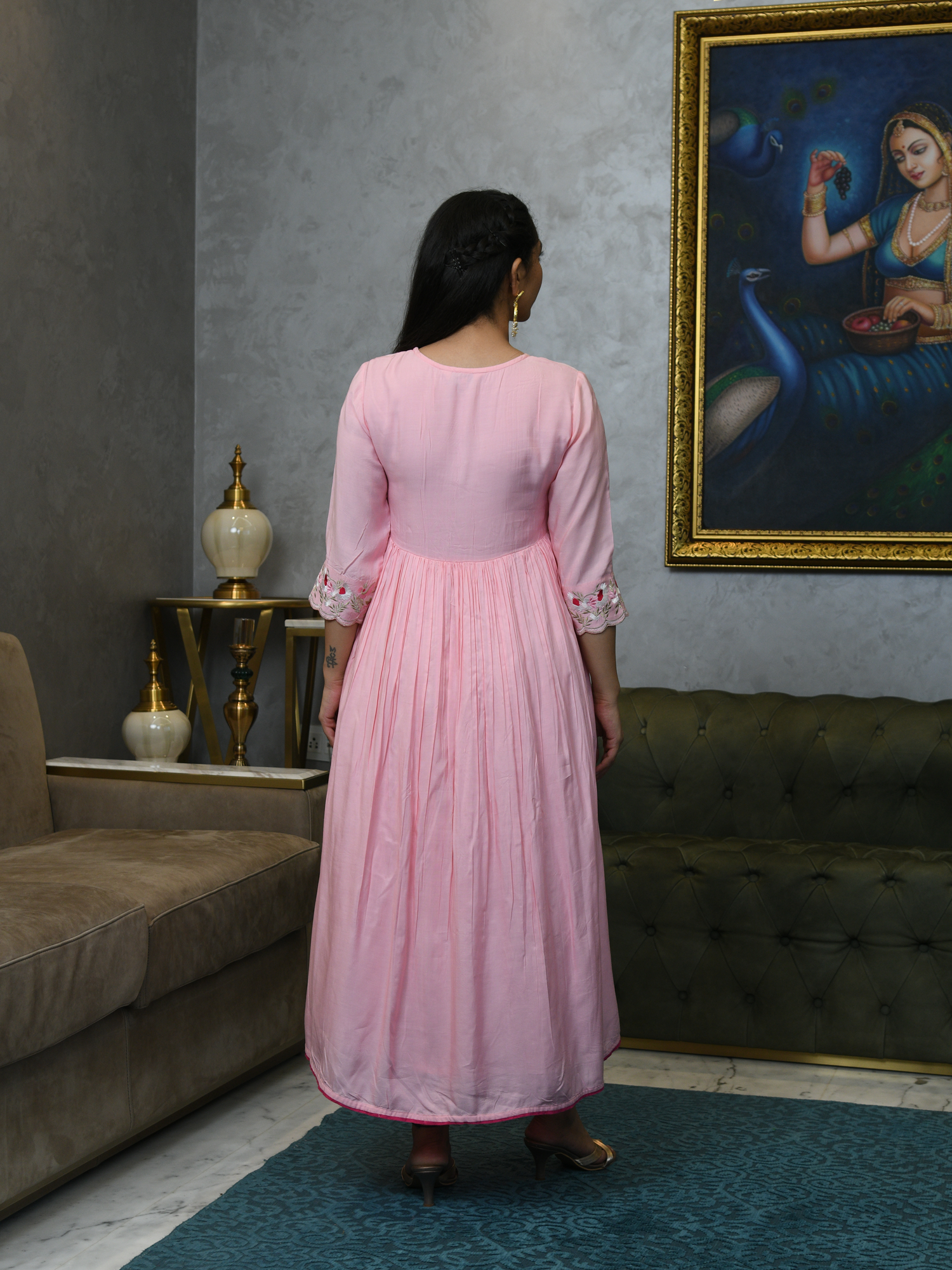 BLUSH PINK WHISPERING PETALS MUSLIN DRESS
