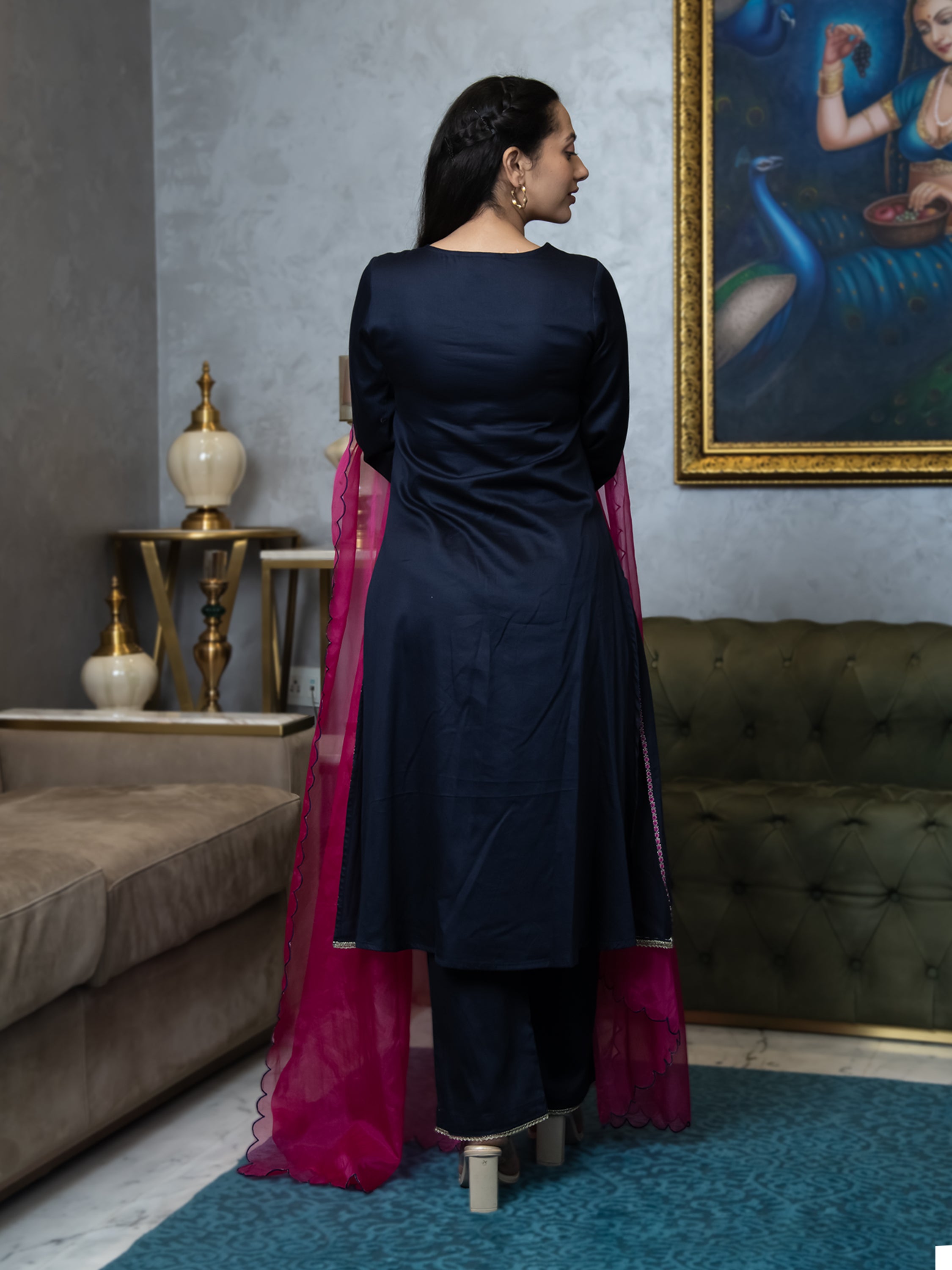 KAINA SOLID-EMBROIDERED KURTA-PANTS & DUPATTA SET