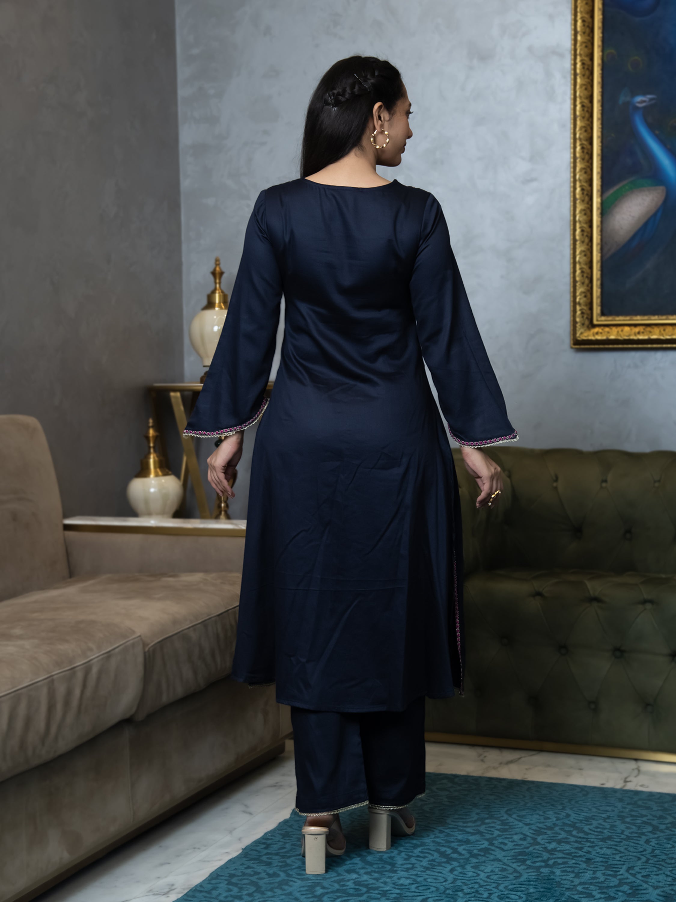 KAINA SOLID-EMBROIDERED KURTA-PANTS & DUPATTA SET