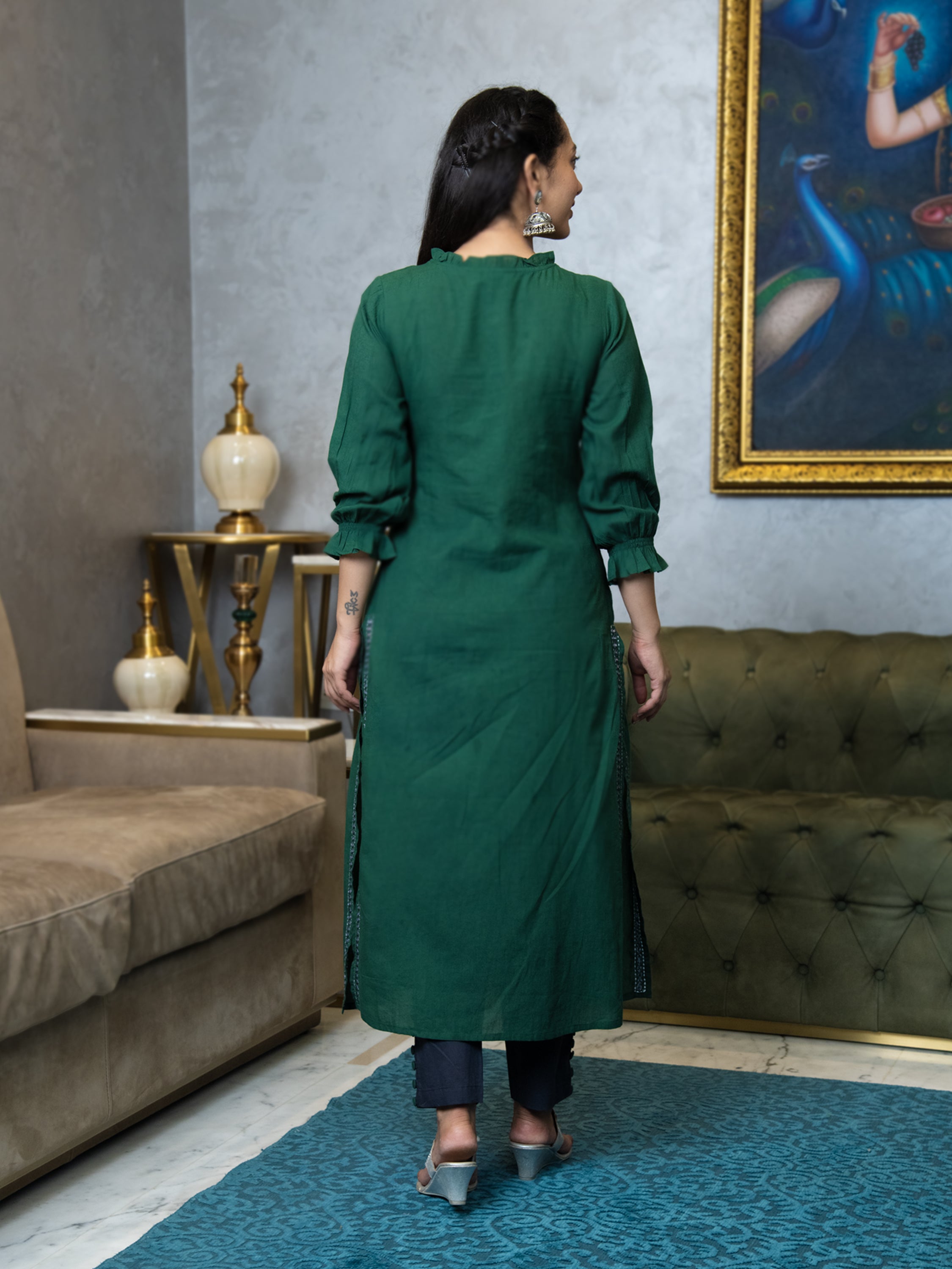 AAVI DEEP GREEN KURTA & PANTS SET