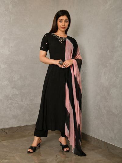 SANDHYA SOLID-EMBROIDERED FLARED SUIT SET