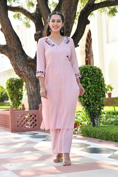 BLUSH BLOOM EMBROIDERED KURTA SET