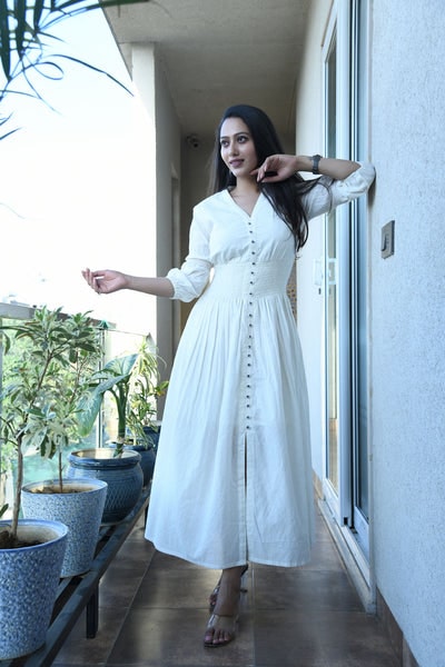 OFF-WHITE COTTON KANTHA COMFY DRESS