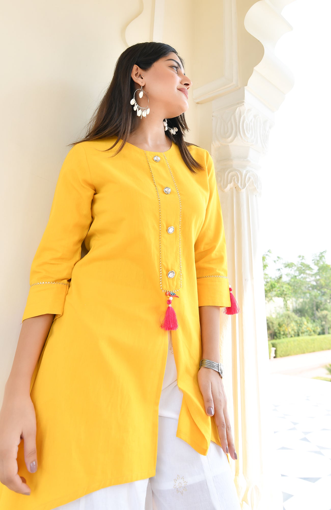 YELLOW COTTON FLEX HIGH-LOW KURTA