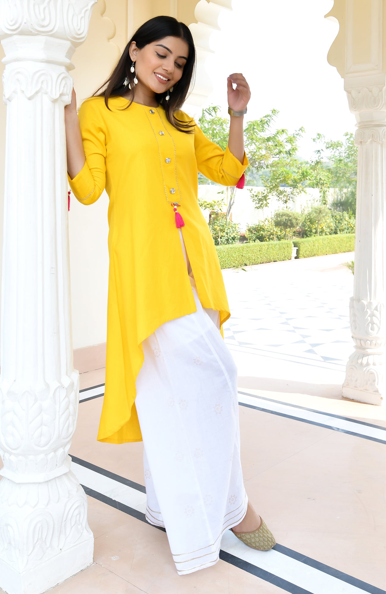 YELLOW COTTON FLEX HIGH-LOW KURTA