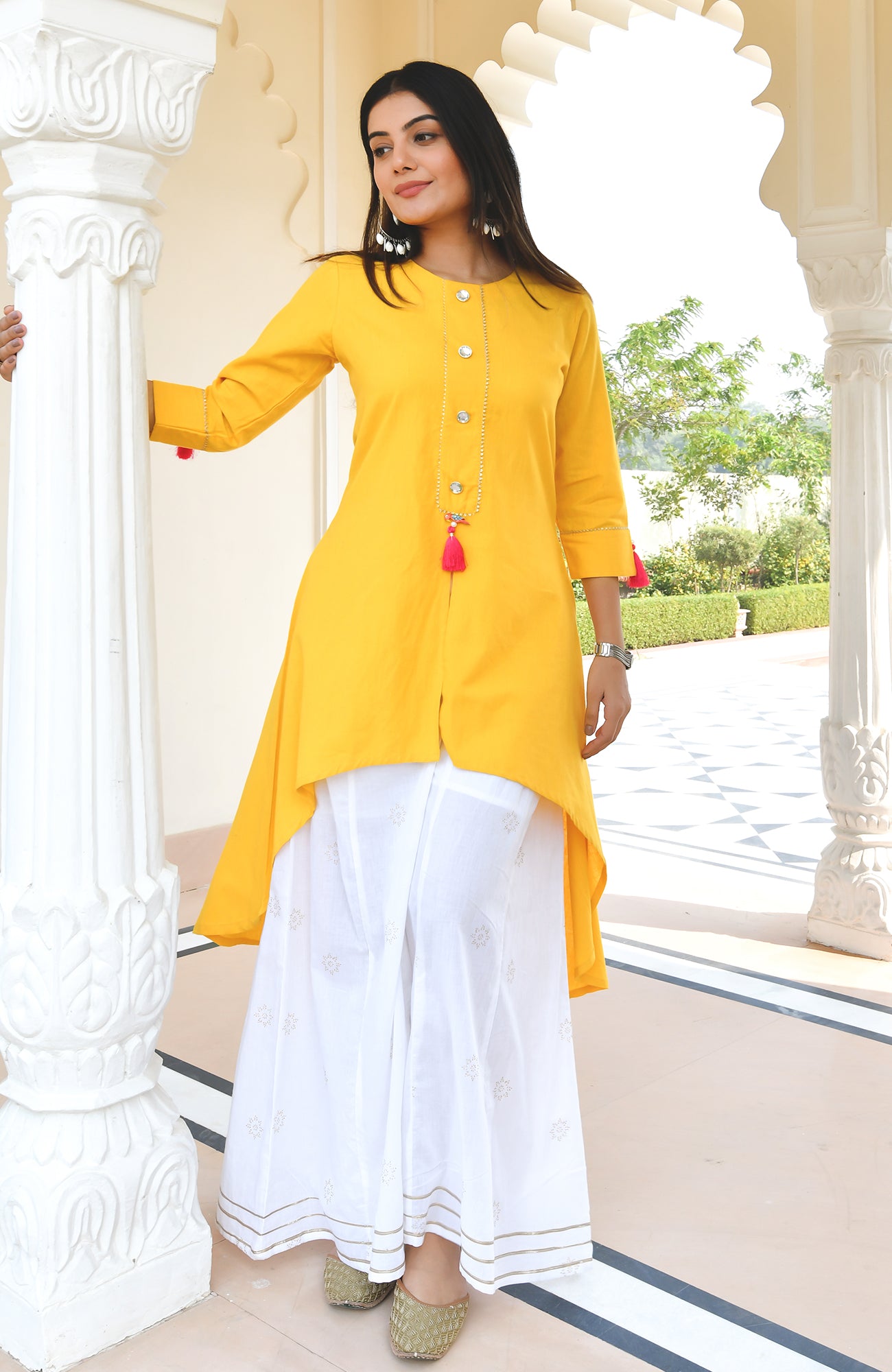 YELLOW COTTON FLEX HIGH-LOW KURTA