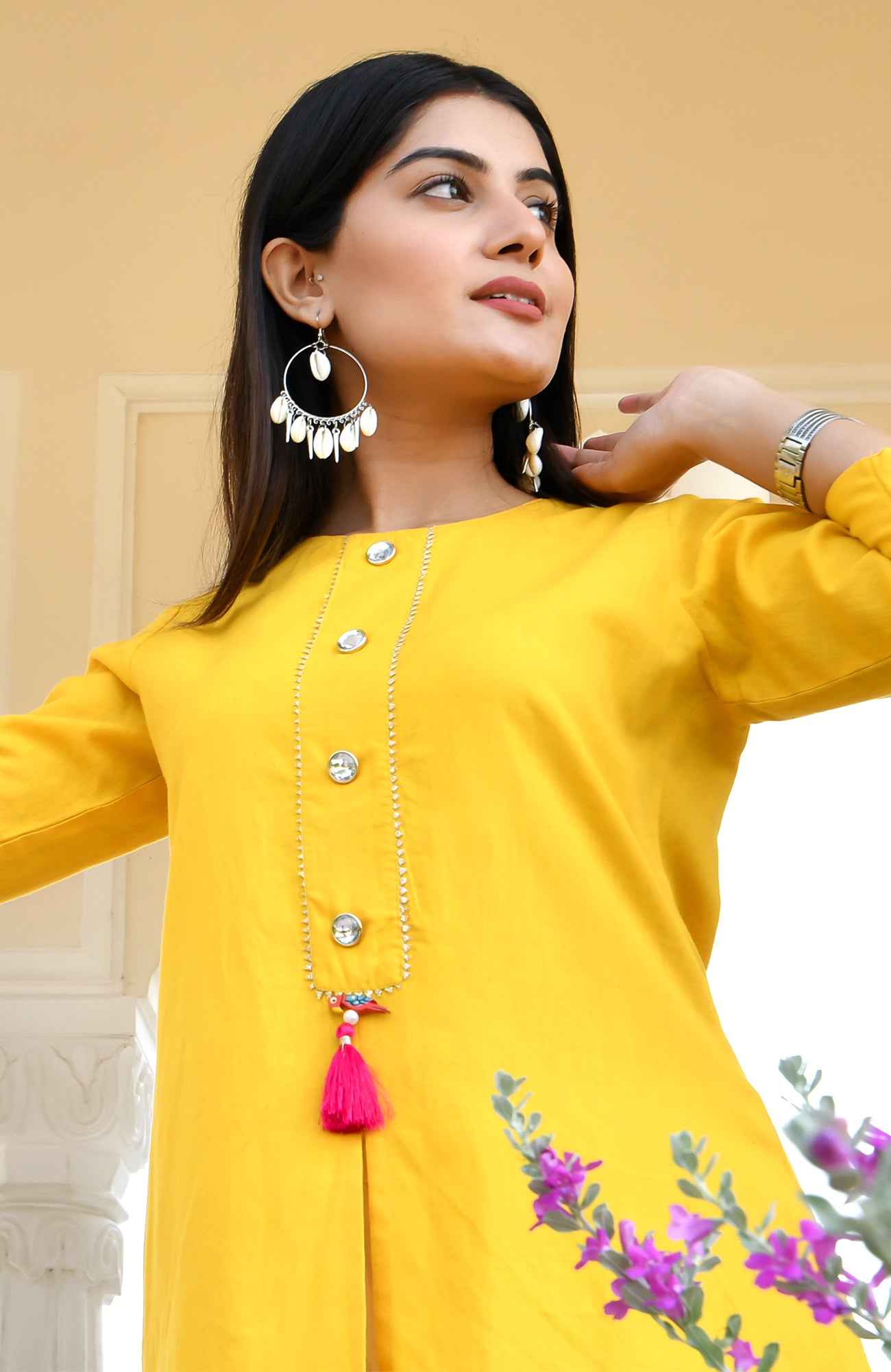YELLOW COTTON FLEX HIGH-LOW KURTA