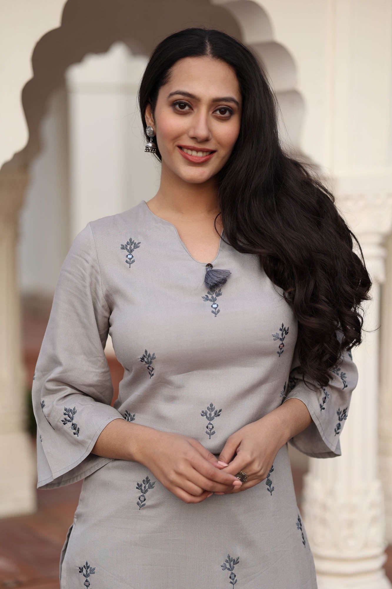 AARADHYA GREY KURTA-PLAZZO SET