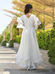 LIBNI PEARL WHITE CHIFFON LAYERED DRESS