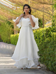 LIBNI PEARL WHITE CHIFFON LAYERED DRESS