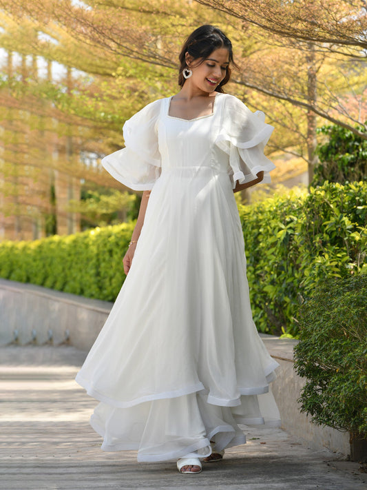 LIBNI PEARL WHITE CHIFFON LAYERED DRESS