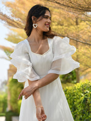 LIBNI PEARL WHITE CHIFFON LAYERED DRESS