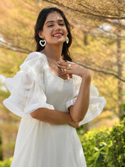 LIBNI PEARL WHITE CHIFFON LAYERED DRESS