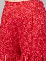 AANADHI RED BLOCK PRINTED FLARED KURTA-SHARARA & DUPATTA SET