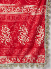 AANADHI RED BLOCK PRINTED FLARED KURTA-SHARARA & DUPATTA SET