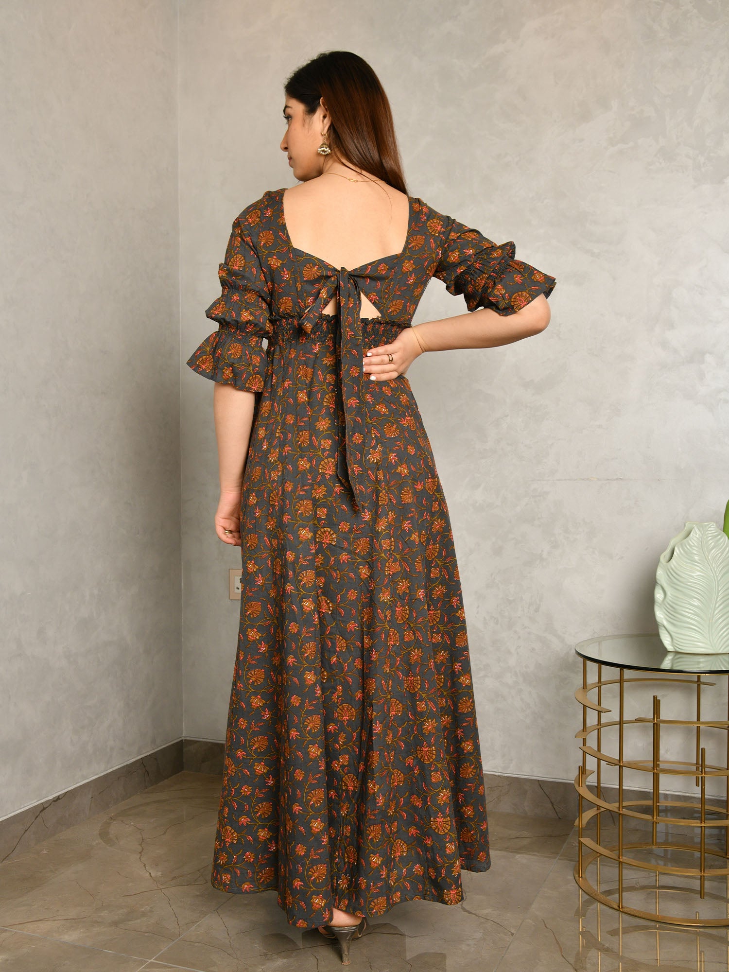 YUTIKA FLORAL PRINTED FLARED DRESS