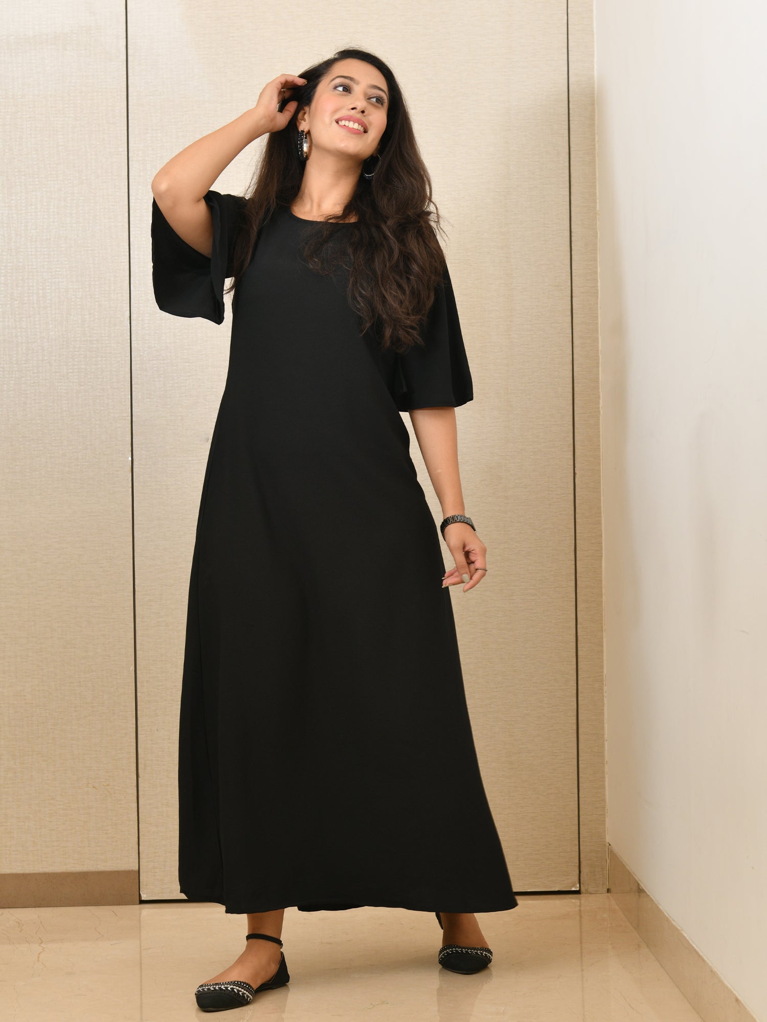 AAHELI ANSHI BLACK A-LINE DRESS