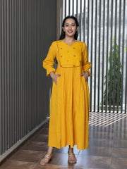 AAHELI RADHIYAA YELLOW YARN DYED COTTON MAXI DRESS